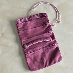 Jewelry Roll bag vintage velvet travel organizer rose pink